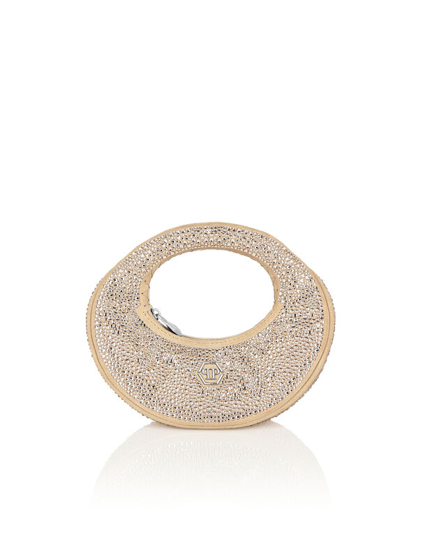 Suede Mini Handle Bag Strass beige