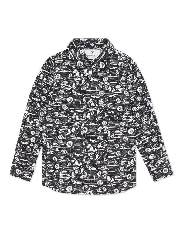 Shirt Sugar Daddy Cut LS Strass Cars Racing black / white