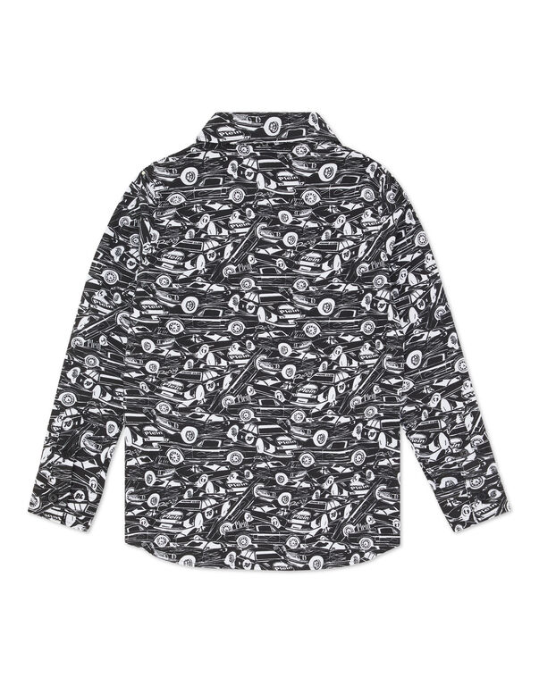 Shirt Sugar Daddy Cut LS Strass Cars Racing black / white