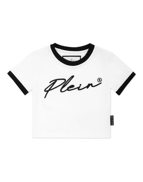 Cropped T-shirt Round Neck SS Signature white / black
