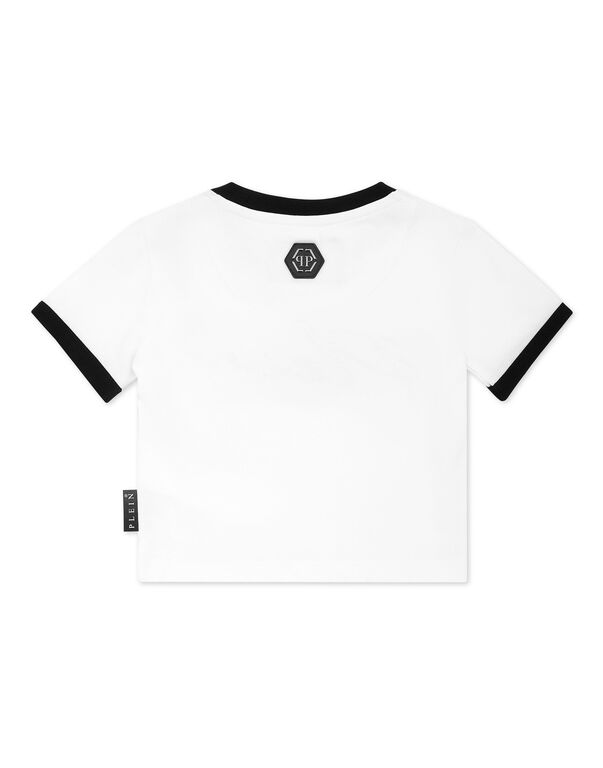 Cropped T-shirt Round Neck SS Signature white / black