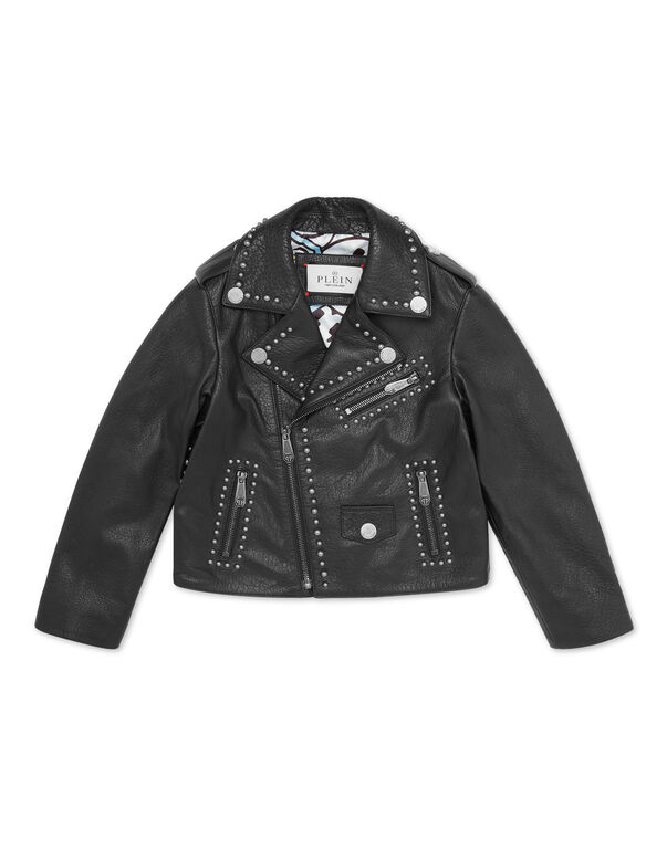 Leather Biker Jacket Smile black