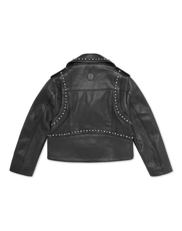 Leather Biker Jacket Smile black