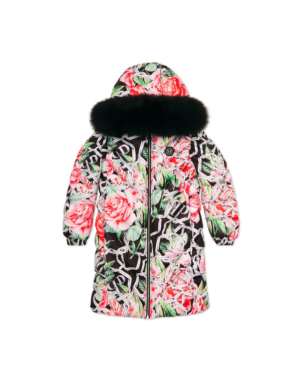 Puffer Long Coat Roses red