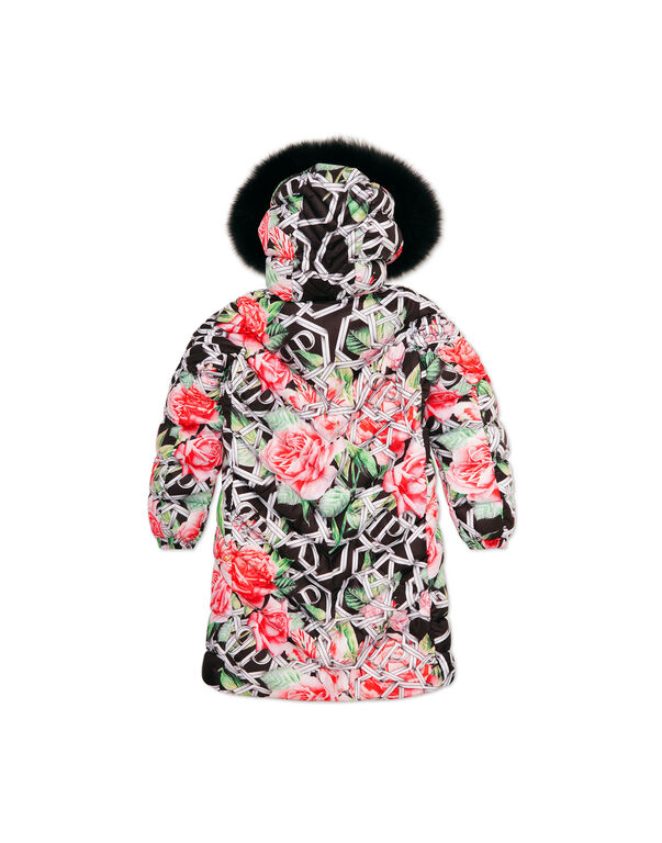 Puffer Long Coat Roses red