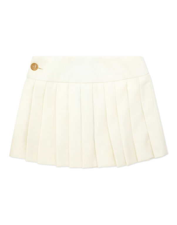Wool Pleated Mini Skirt white