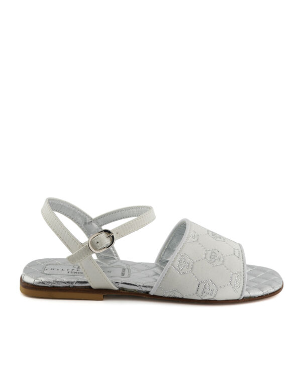 Satin Flat Sandals Monogram Strass white