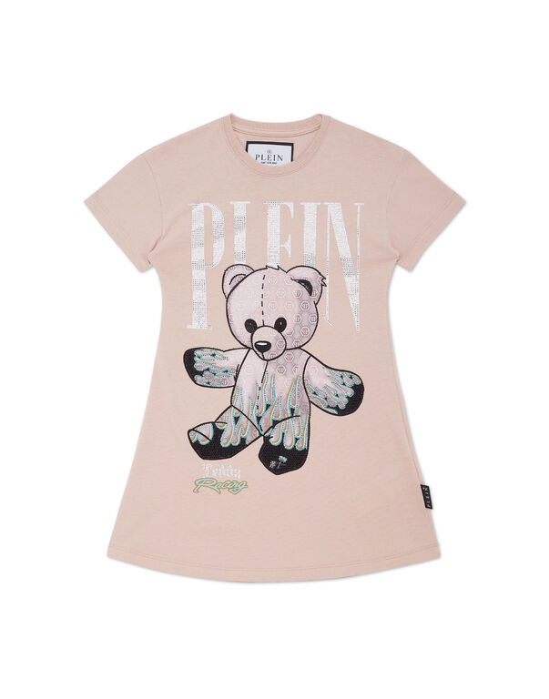 Jersey T-shirt Short Dress Teddy Bear nude pink