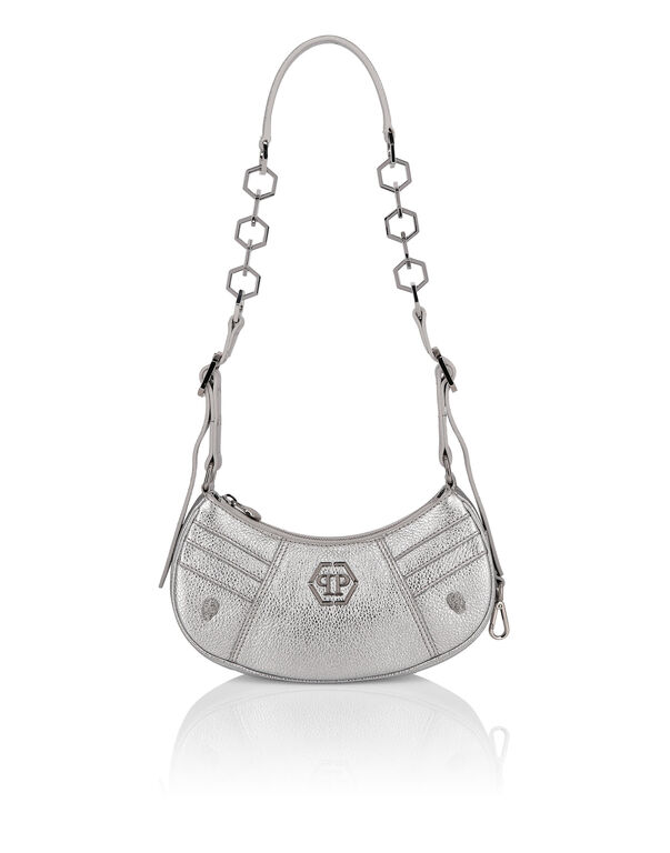 Deer Embossed Shimmer Leather Shoulder Bag Silver