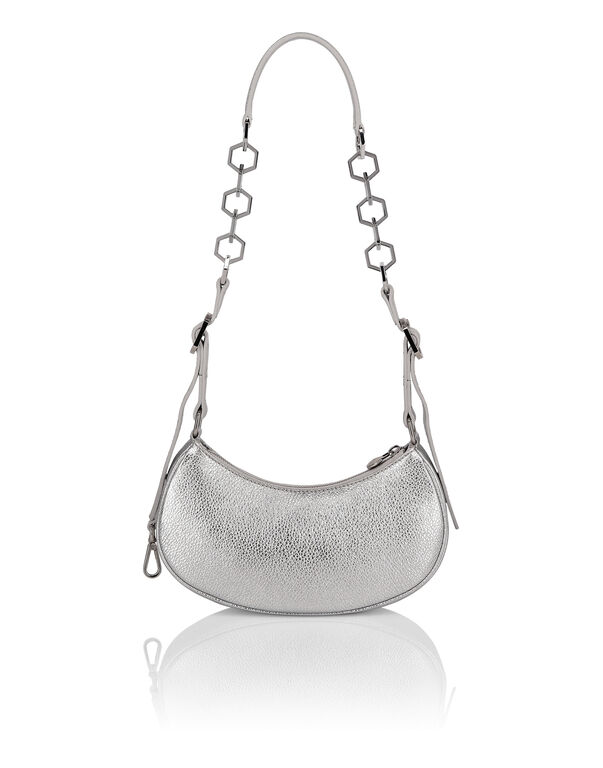 Deer Embossed Shimmer Leather Shoulder Bag Silver