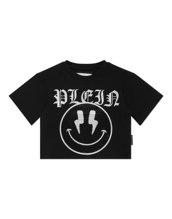 Cropped T-shirt Round Neck SS Smile black