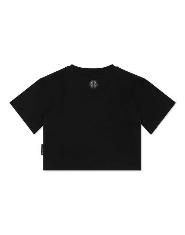 Cropped T-shirt Round Neck SS Smile black