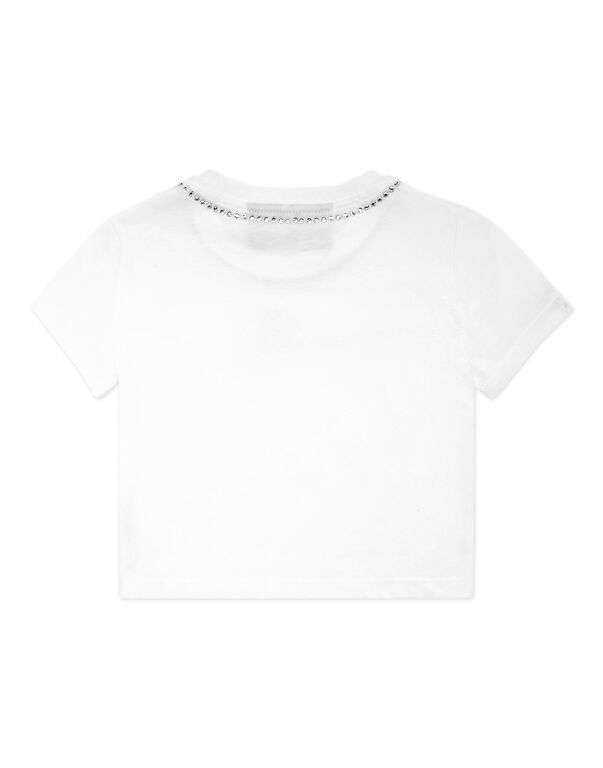 Cropped T-shirt Strass Round Neck SS white