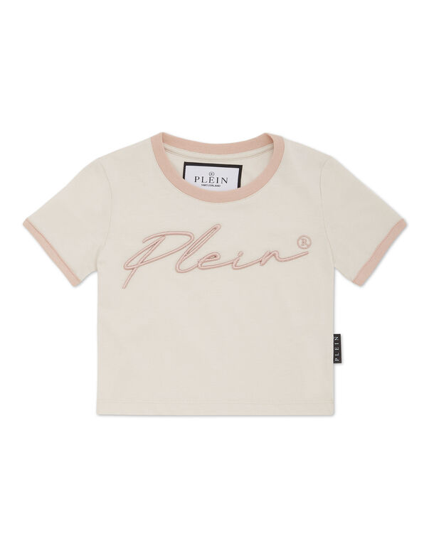 Cropped T-shirt Round Neck SS Signature Nude Pink/Off White