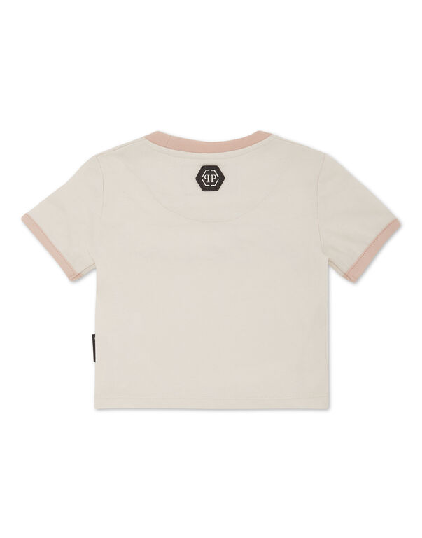 Cropped T-shirt Round Neck SS Signature Nude Pink/Off White