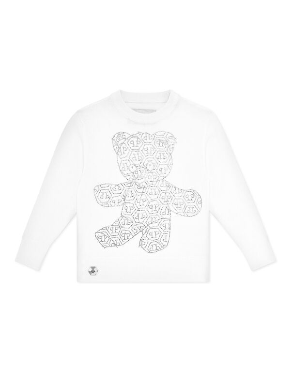 Pullover Round Neck LS Teddy Bear white