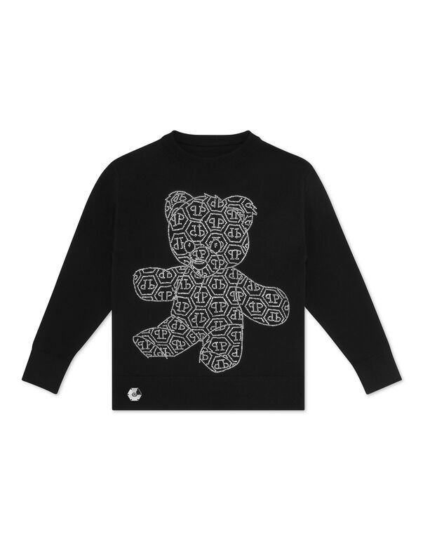 Pullover Round Neck LS Teddy Bear black