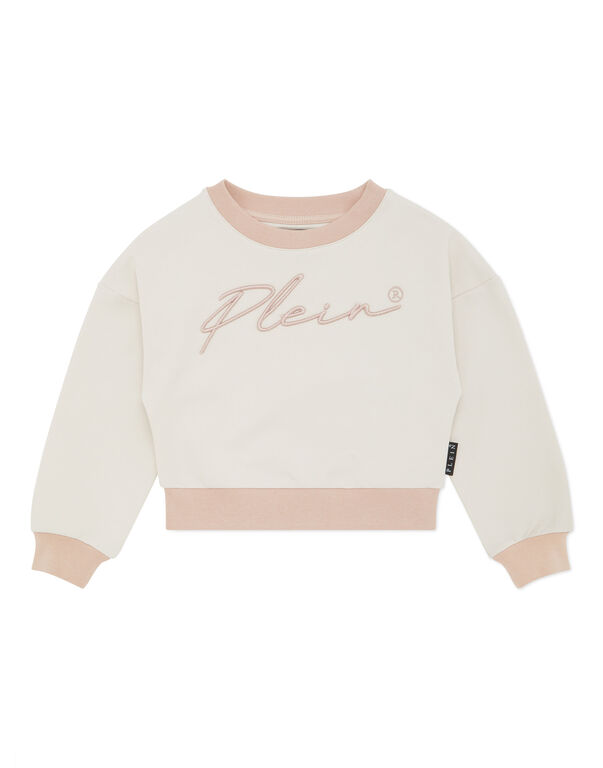 Cropped Sweatshirt Round Neck LS Signature Off White