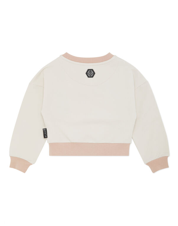 Cropped Sweatshirt Round Neck LS Signature Off White