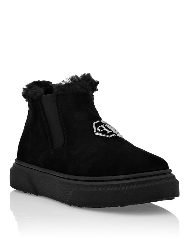 Eco Shearling Suede Anckle Boots black