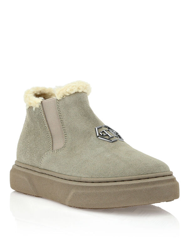 Eco Shearling Suede Anckle Boots beige