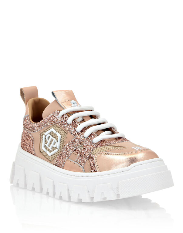 LO-TOP SNEAKERS MIX MATERIALS HEXAGON rose / pink