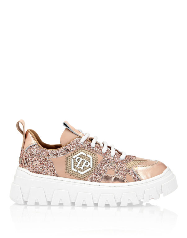 LO-TOP SNEAKERS MIX MATERIALS HEXAGON rose / pink