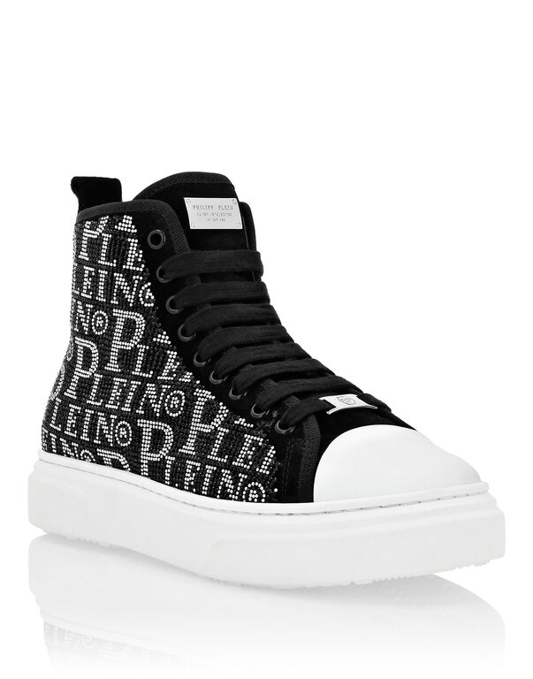 SUEDE HI-TOP SNEAKESR FULL RHINESTONE PLEIN black / white