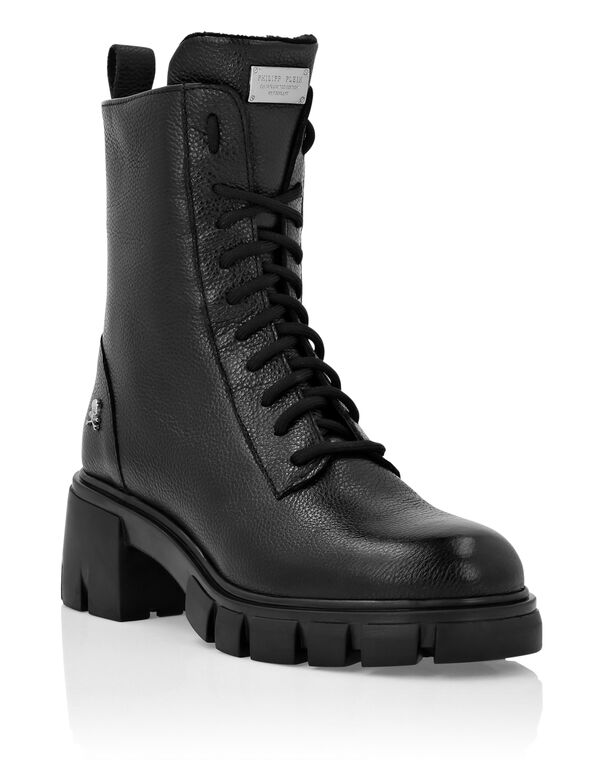 Leather Low Flat Boots black