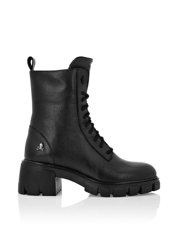 Leather Low Flat Boots black