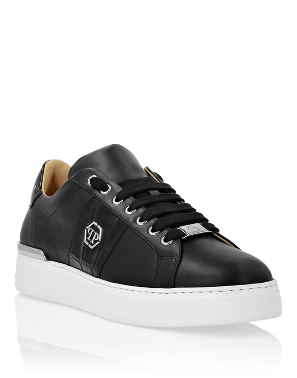 Mix Leather Lo-Top Sneakers Hexagon black