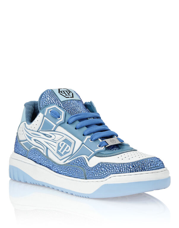 Leather Low-Top Sneakers Moon Walker white / light blue