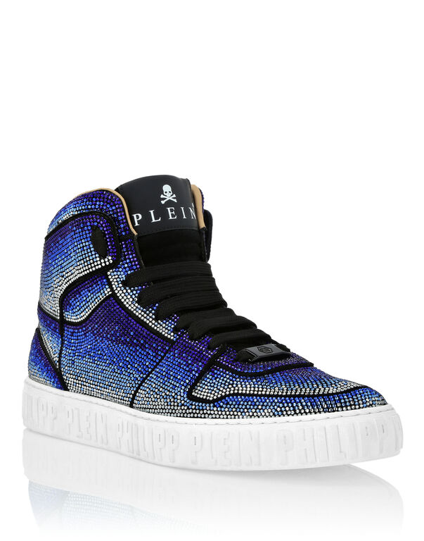 Suede Hi-Top Sneakers Strass Studs dark blue