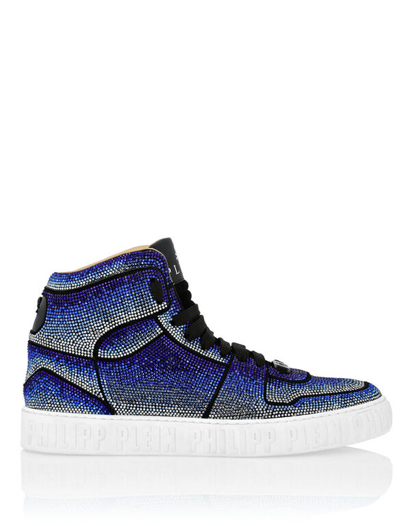 Suede Hi-Top Sneakers Strass Studs dark blue