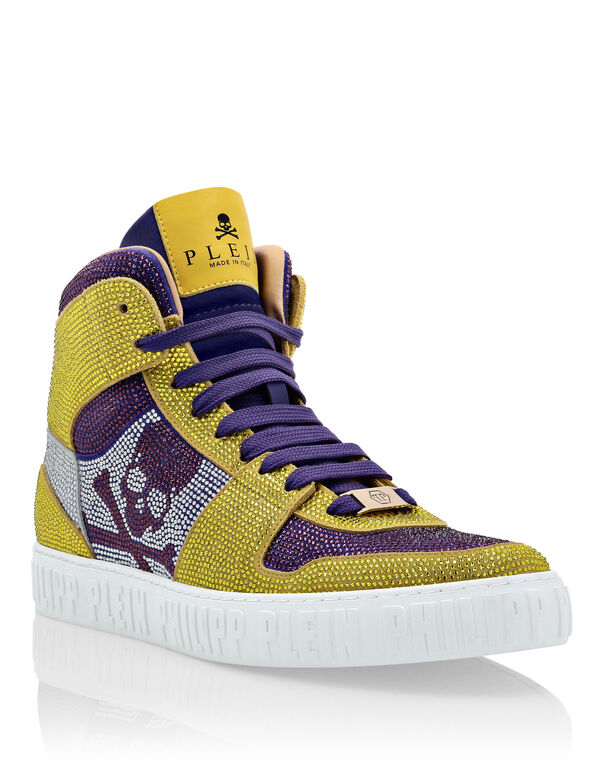 HI-TOP SNEAKERS NOTORIOUS CRYSTAL SKULL with Crystals yellow