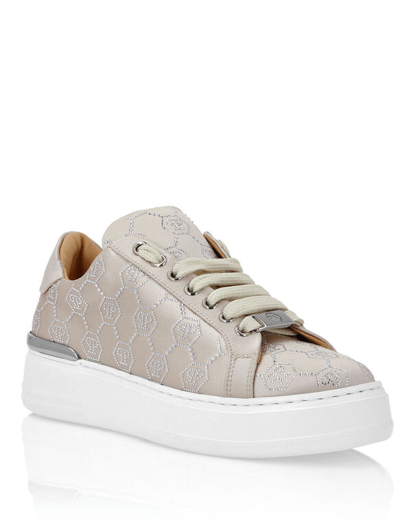 Satin Lo Top Sneakers Monogram Strass beige