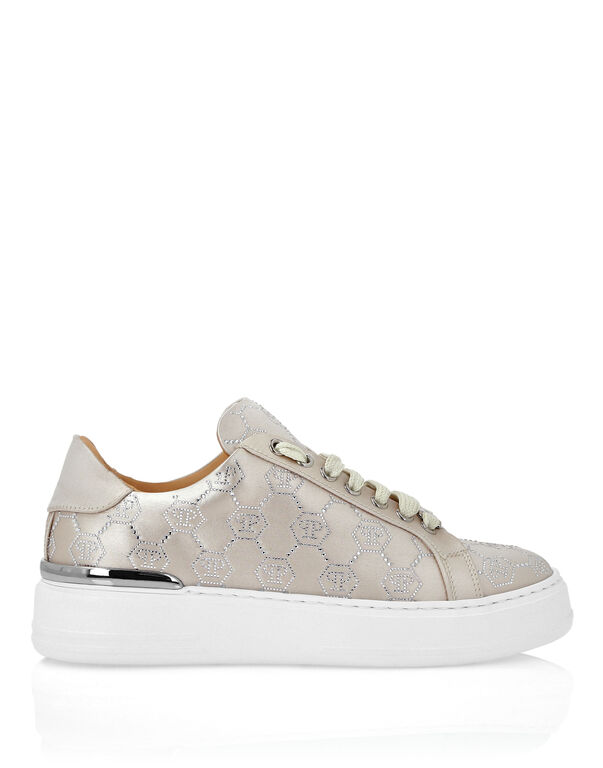 Satin Lo Top Sneakers Monogram Strass beige