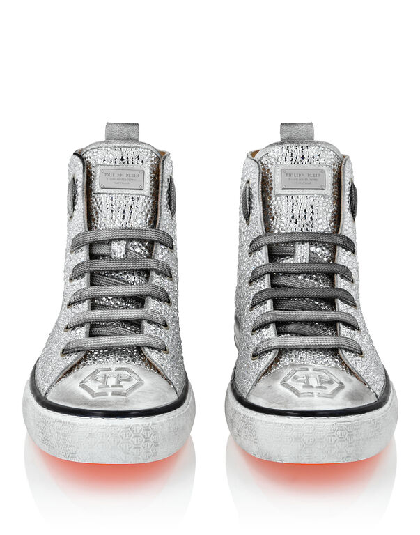 Suede Hi-Top Sneakers Strass Hexagon white