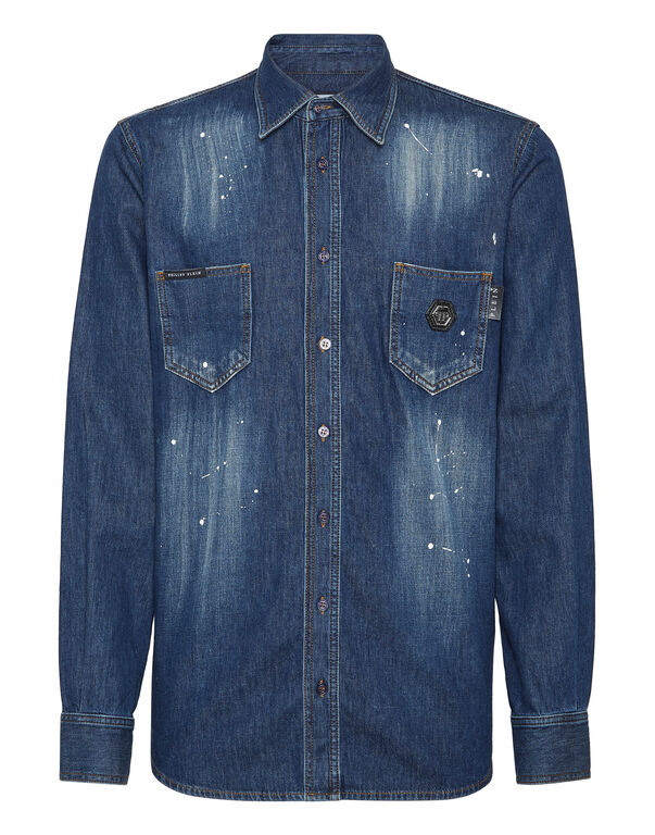 Denim Shirt Long-Sleeve Skull&Bones BLUE SPLASH