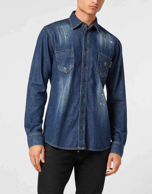 Denim Shirt Long-Sleeve Skull&Bones BLUE SPLASH