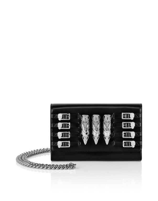 Small Leather Clutch Eagle Belts Skull black