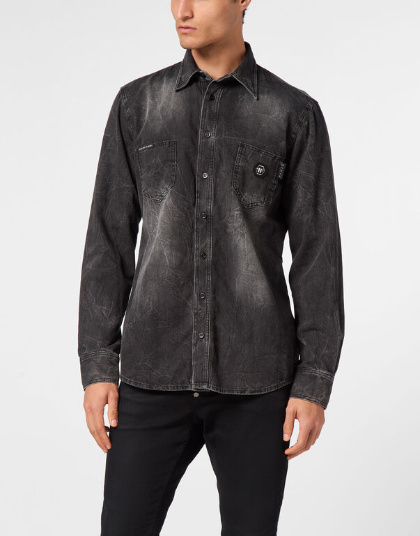 Denim Shirt Long-Sleeve Skull&Bones GREY MOON