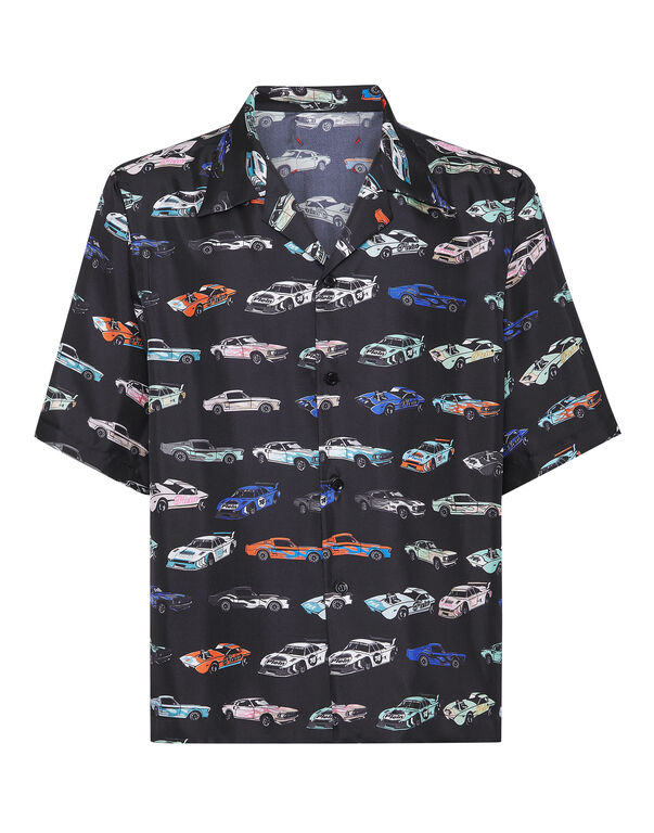 Silk Bowling Shirt SS Cars Racing black / multicolored