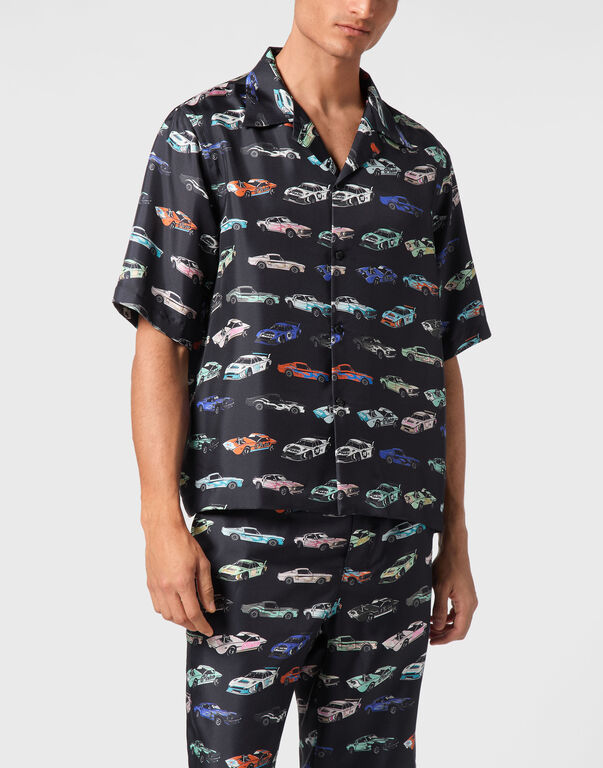 Silk Bowling Shirt SS Cars Racing black / multicolored