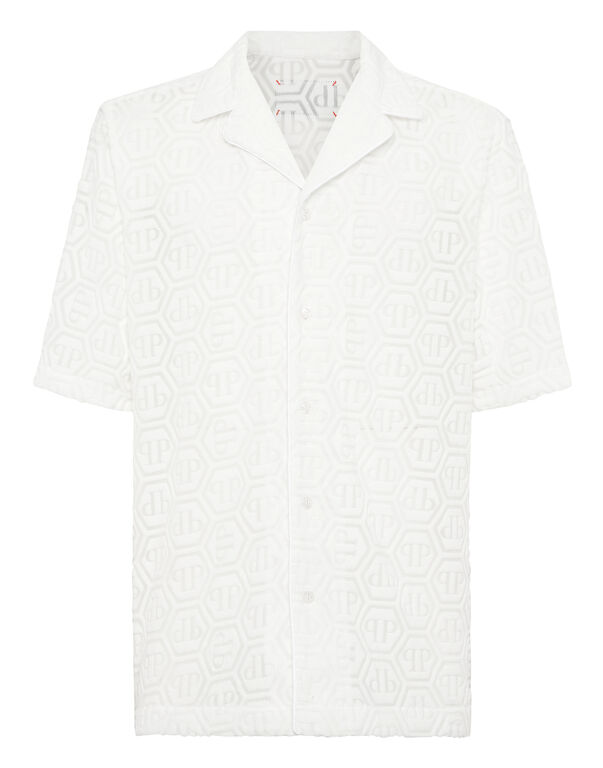 Shirt SS Bowling Fit Jacquard Monogram white