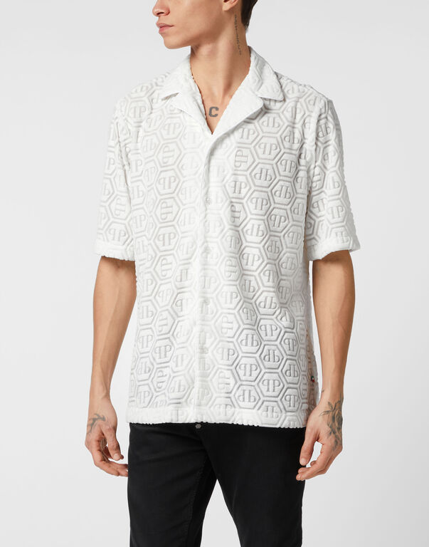 Shirt SS Bowling Fit Jacquard Monogram white