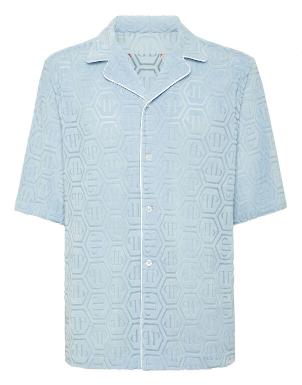 Shirt SS Bowling Fit Jacquard Monogram light blue