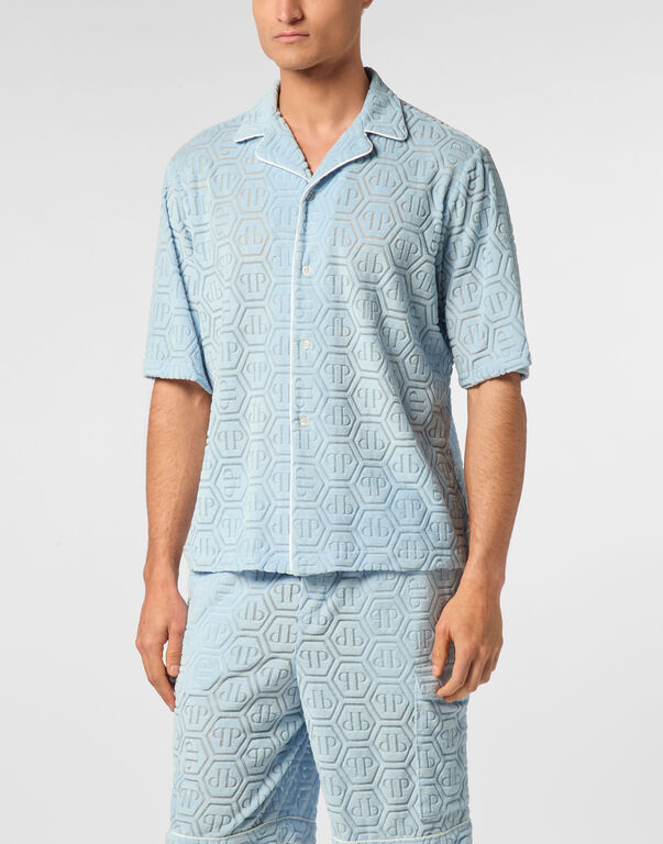 Shirt SS Bowling Fit Jacquard Monogram light blue