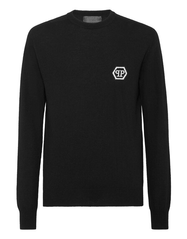 Pullover Round Neck Long-Sleeve Hexagon black