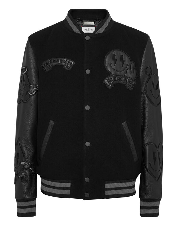 College Wool Bomber LS Smile black